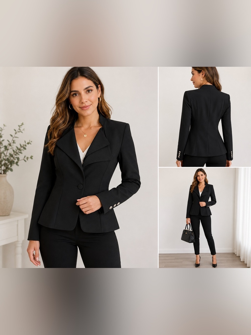 Lookbook Store Black Structured Asymmetrical Blazer Jacket Women’s US 4 AU 8